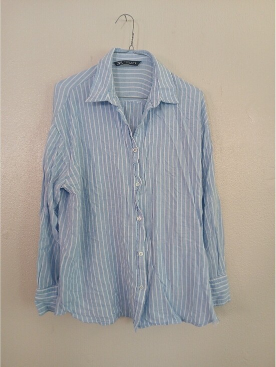 Zara Tops - Zara XL Blue White Striped Linen Blend Button Back Shirt Blouse 7790/265